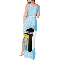 Saint Lucia Graphic Parrot Tank Maxi Dress with Tribal Pattern and Minimalist Blue Black Design - Wonder Print Shop