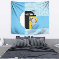 Saint Lucia Graphic Parrot Tapestry with Tribal Pattern and Minimalist Blue Black Design - Wonder Print Shop