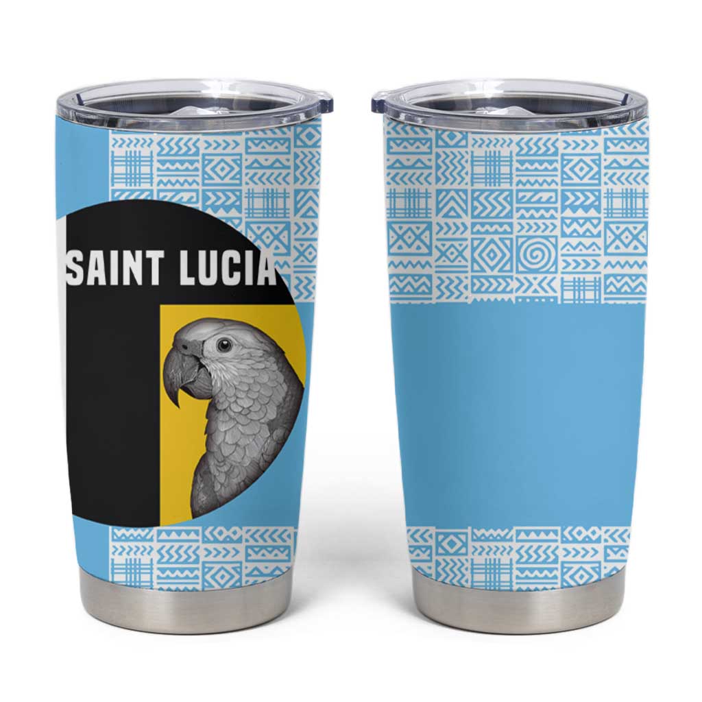 Saint Lucia Graphic Parrot Tumbler Cup with Tribal Pattern and Minimalist Blue Black Design - Wonder Print Shop