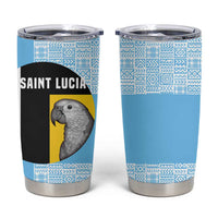 Saint Lucia Graphic Parrot Tumbler Cup with Tribal Pattern and Minimalist Blue Black Design - Wonder Print Shop