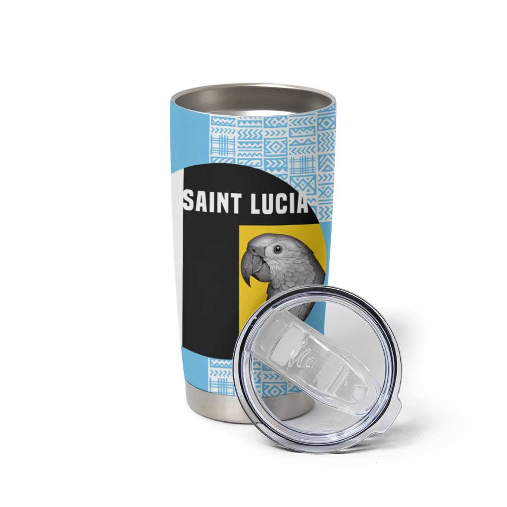 Saint Lucia Graphic Parrot Tumbler Cup with Tribal Pattern and Minimalist Blue Black Design - Wonder Print Shop
