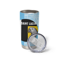 Saint Lucia Graphic Parrot Tumbler Cup with Tribal Pattern and Minimalist Blue Black Design - Wonder Print Shop