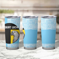 Saint Lucia Graphic Parrot Tumbler Cup with Tribal Pattern and Minimalist Blue Black Design - Wonder Print Shop