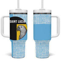 Saint Lucia Graphic Parrot Tumbler With Handle with Tribal Pattern and Minimalist Blue Black Design - Wonder Print Shop