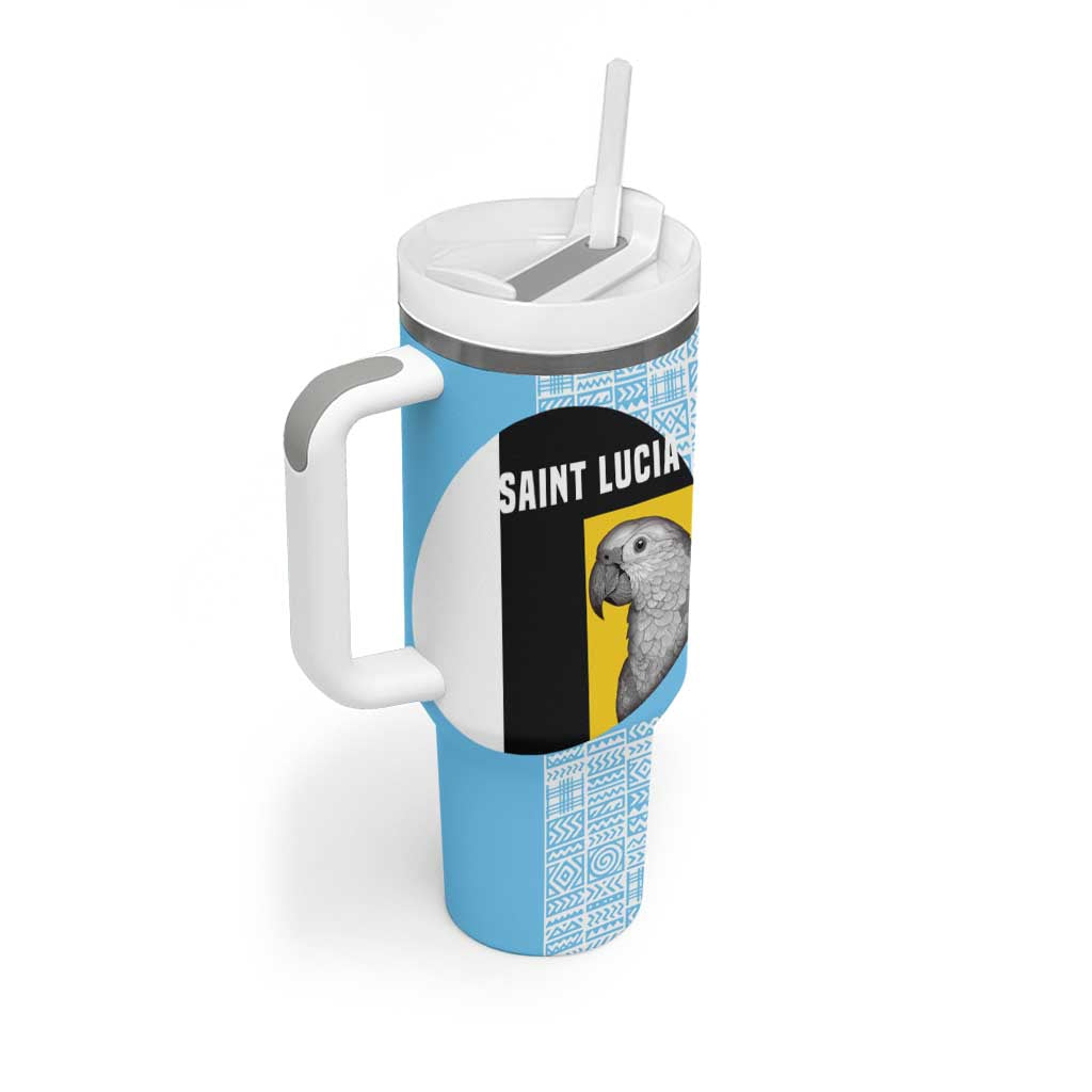 Saint Lucia Graphic Parrot Tumbler With Handle with Tribal Pattern and Minimalist Blue Black Design - Wonder Print Shop