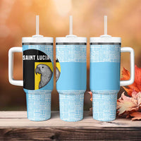 Saint Lucia Graphic Parrot Tumbler With Handle with Tribal Pattern and Minimalist Blue Black Design - Wonder Print Shop