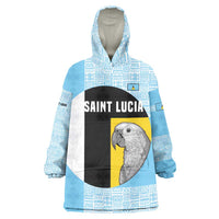 Saint Lucia Graphic Parrot Wearable Blanket Hoodie with Tribal Pattern and Minimalist Blue Black Design - Wonder Print Shop