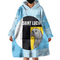 Saint Lucia Graphic Parrot Wearable Blanket Hoodie with Tribal Pattern and Minimalist Blue Black Design - Wonder Print Shop