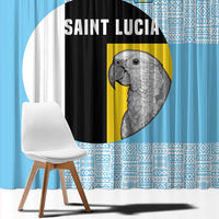Saint Lucia Graphic Parrot Window Curtain with Tribal Pattern and Minimalist Blue Black Design - Wonder Print Shop