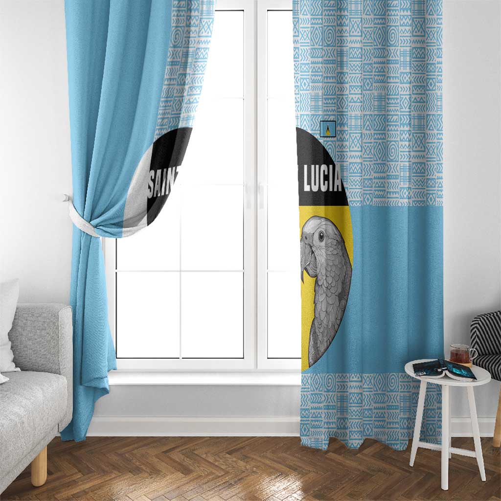 Saint Lucia Graphic Parrot Window Curtain with Tribal Pattern and Minimalist Blue Black Design - Wonder Print Shop