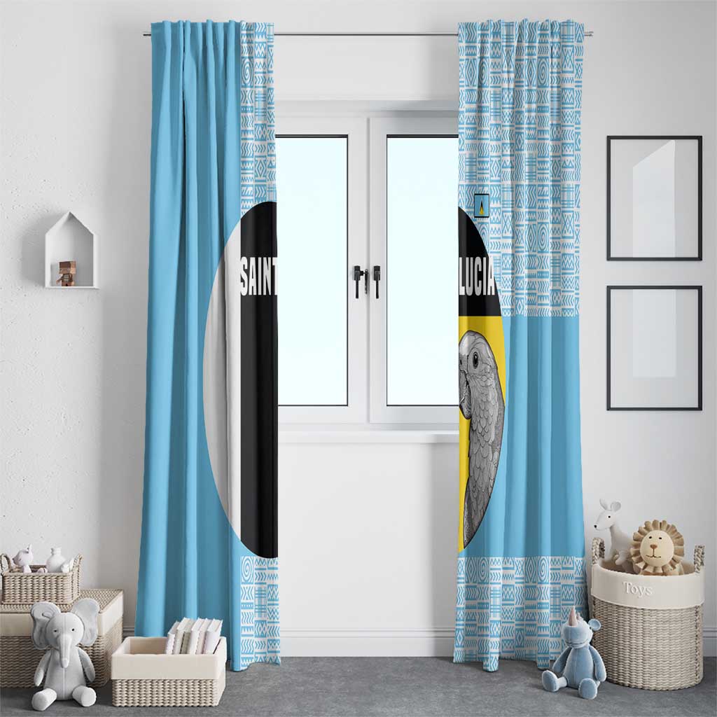 Saint Lucia Graphic Parrot Window Curtain with Tribal Pattern and Minimalist Blue Black Design - Wonder Print Shop