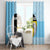 Saint Lucia Graphic Parrot Window Curtain with Tribal Pattern and Minimalist Blue Black Design - Wonder Print Shop