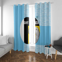 Saint Lucia Graphic Parrot Window Curtain with Tribal Pattern and Minimalist Blue Black Design - Wonder Print Shop