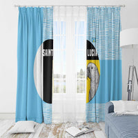 Saint Lucia Graphic Parrot Window Curtain with Tribal Pattern and Minimalist Blue Black Design - Wonder Print Shop