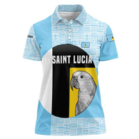 Saint Lucia Graphic Parrot Women Polo Shirt with Tribal Pattern and Minimalist Blue Black Design - Wonder Print Shop