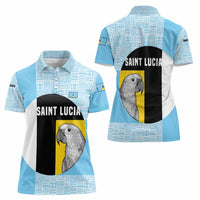 Saint Lucia Graphic Parrot Women Polo Shirt with Tribal Pattern and Minimalist Blue Black Design - Wonder Print Shop