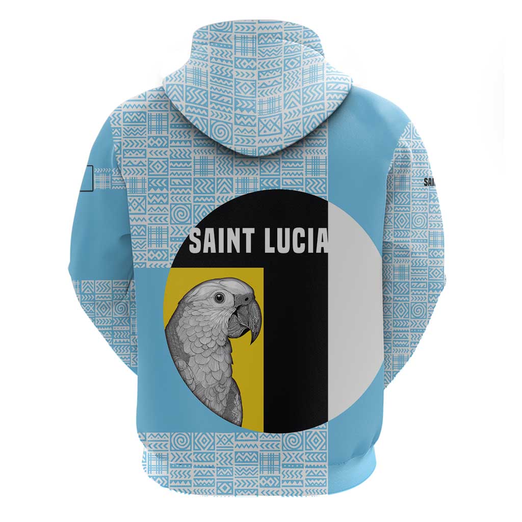 Saint Lucia Graphic Parrot Zip Hoodie with Tribal Pattern and Minimalist Blue Black Design - Wonder Print Shop