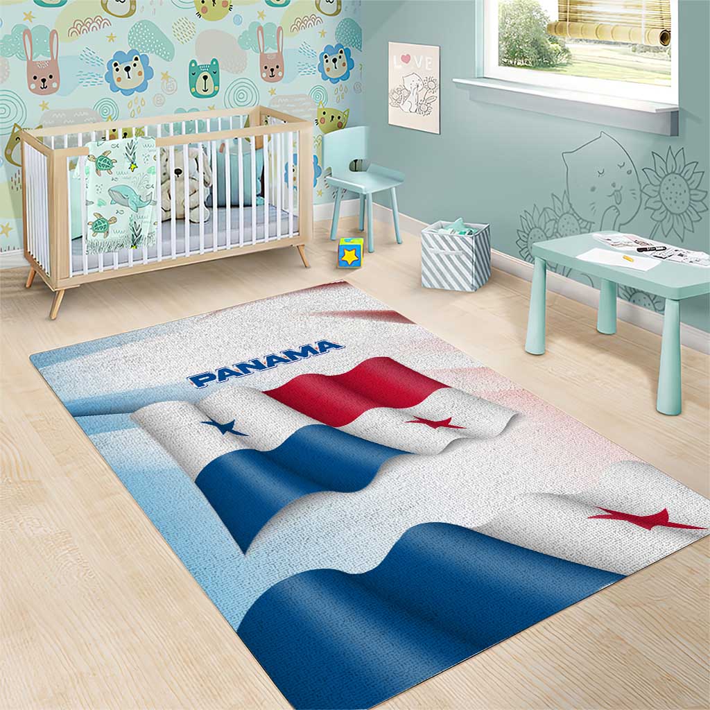 Panama Waving Flag Design Area Rug with Red Blue Stars and National Color Pattern - Wonder Print Shop