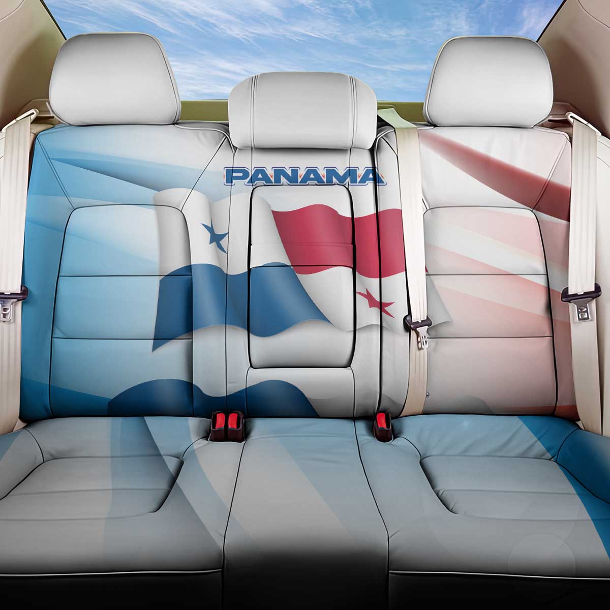 Panama Waving Flag Design Back Car Seat Cover with Red Blue Stars and National Color Pattern - Wonder Print Shop