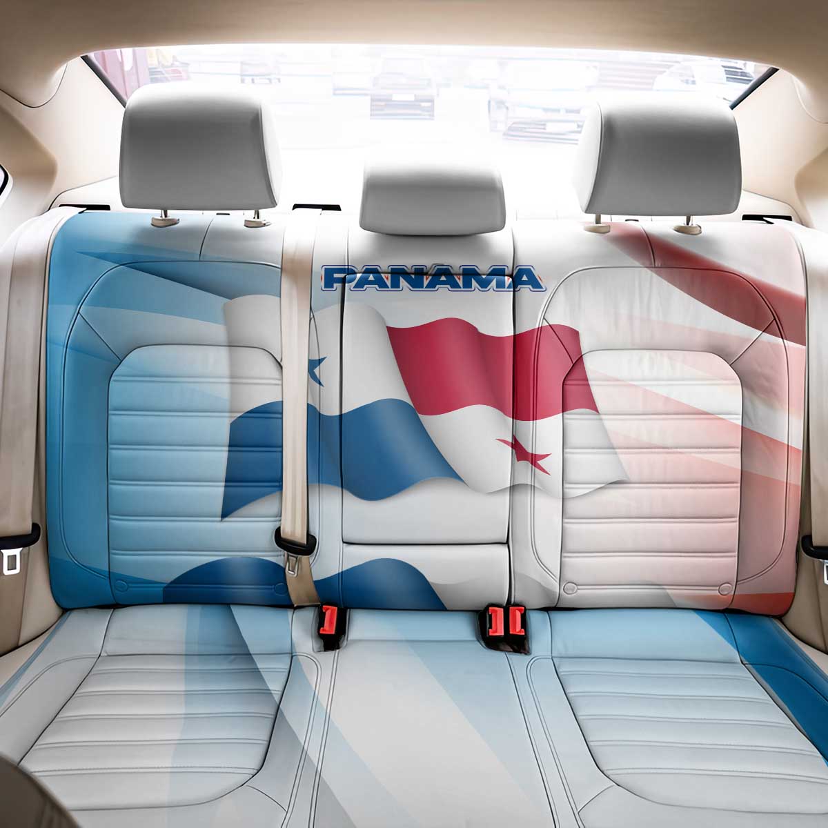 Panama Waving Flag Design Back Car Seat Cover with Red Blue Stars and National Color Pattern - Wonder Print Shop