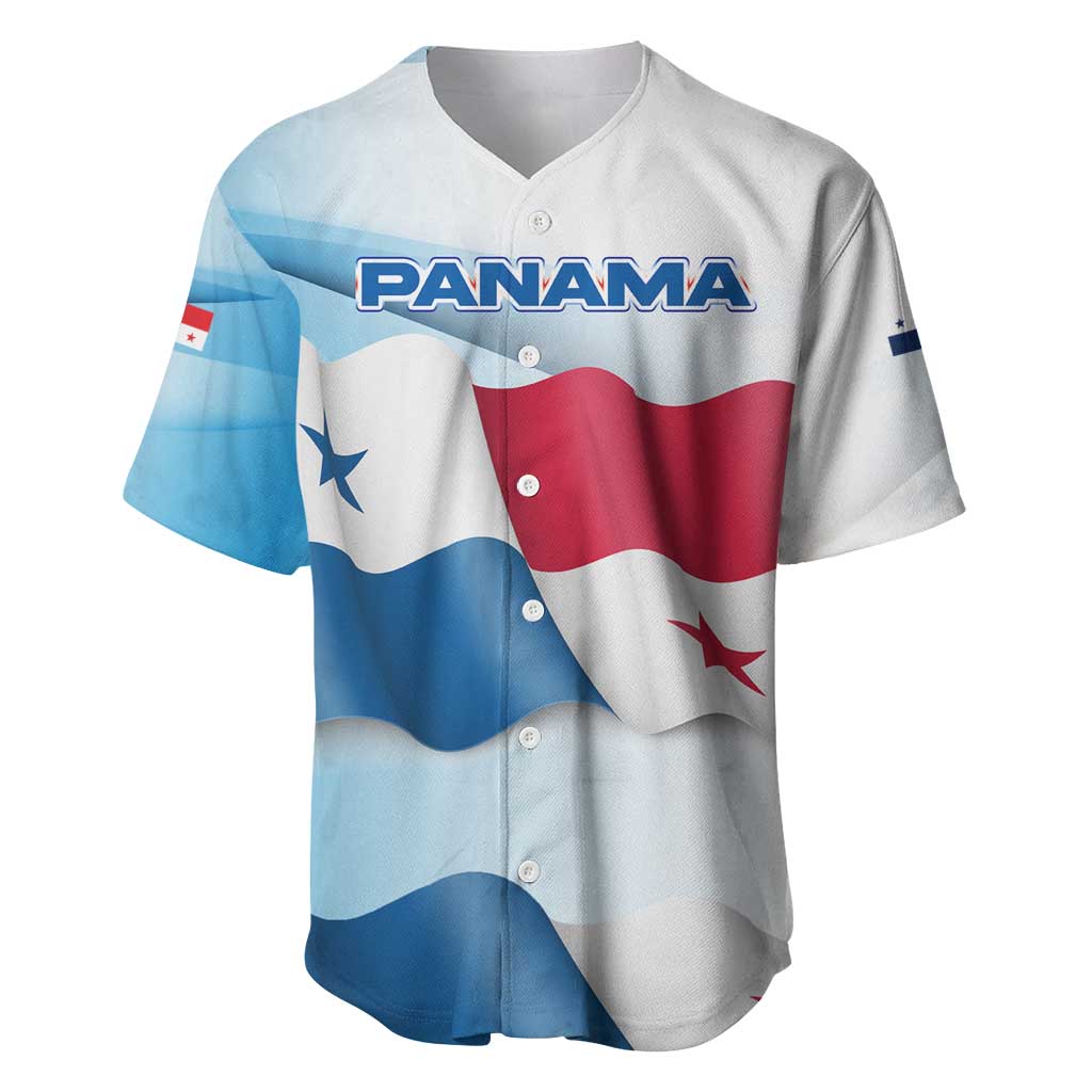 Panama Waving Flag Design Baseball Jersey with Red Blue Stars and National Color Pattern - Wonder Print Shop