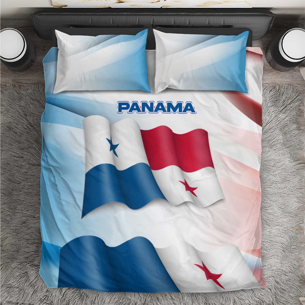 Panama Waving Flag Design Bedding Set with Red Blue Stars and National Color Pattern - Wonder Print Shop
