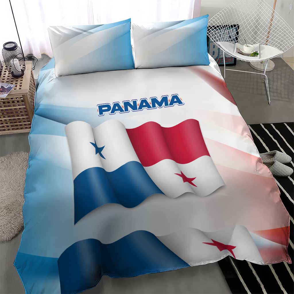 Panama Waving Flag Design Bedding Set with Red Blue Stars and National Color Pattern - Wonder Print Shop