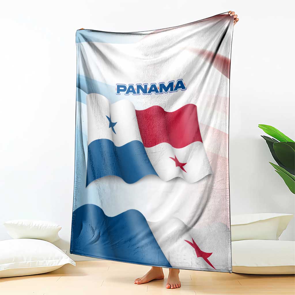 Panama Waving Flag Design Blanket with Red Blue Stars and National Color Pattern - Wonder Print Shop