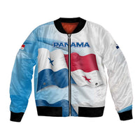 Panama Waving Flag Design Bomber Jacket with Red Blue Stars and National Color Pattern - Wonder Print Shop