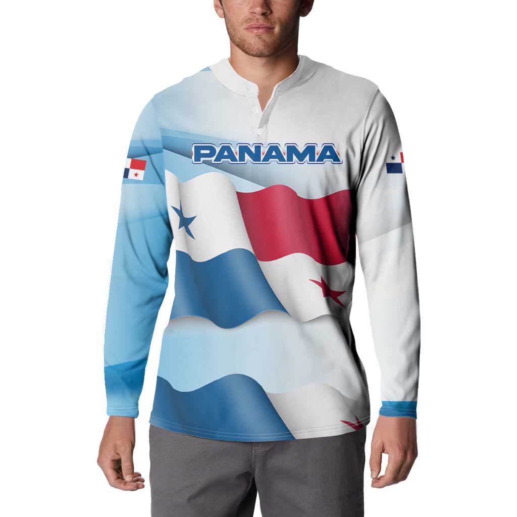 Panama Waving Flag Design Button Sweatshirt with Red Blue Stars and National Color Pattern - Wonder Print Shop