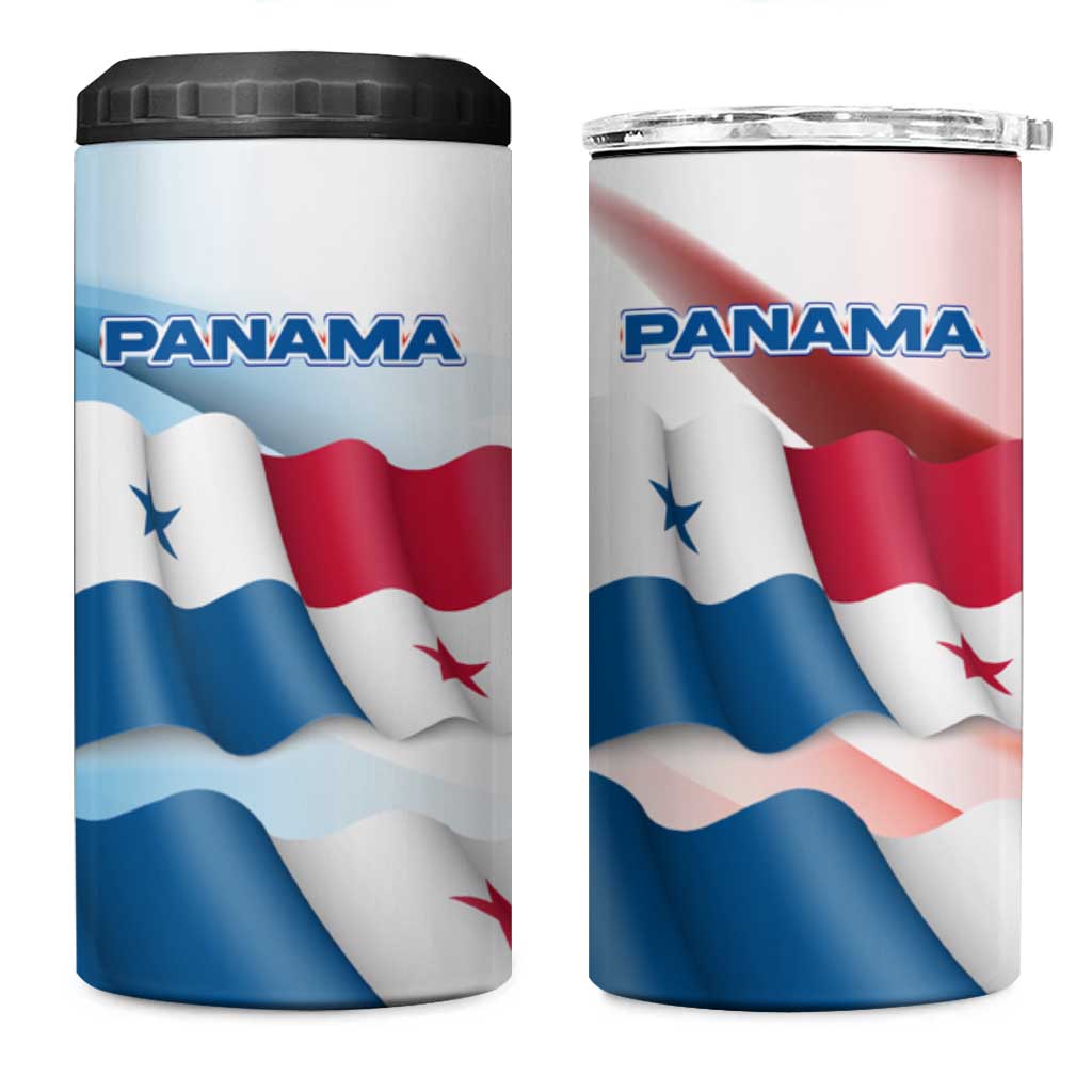 Panama Waving Flag Design 4 in 1 Can Cooler Tumbler with Red Blue Stars and National Color Pattern - Wonder Print Shop