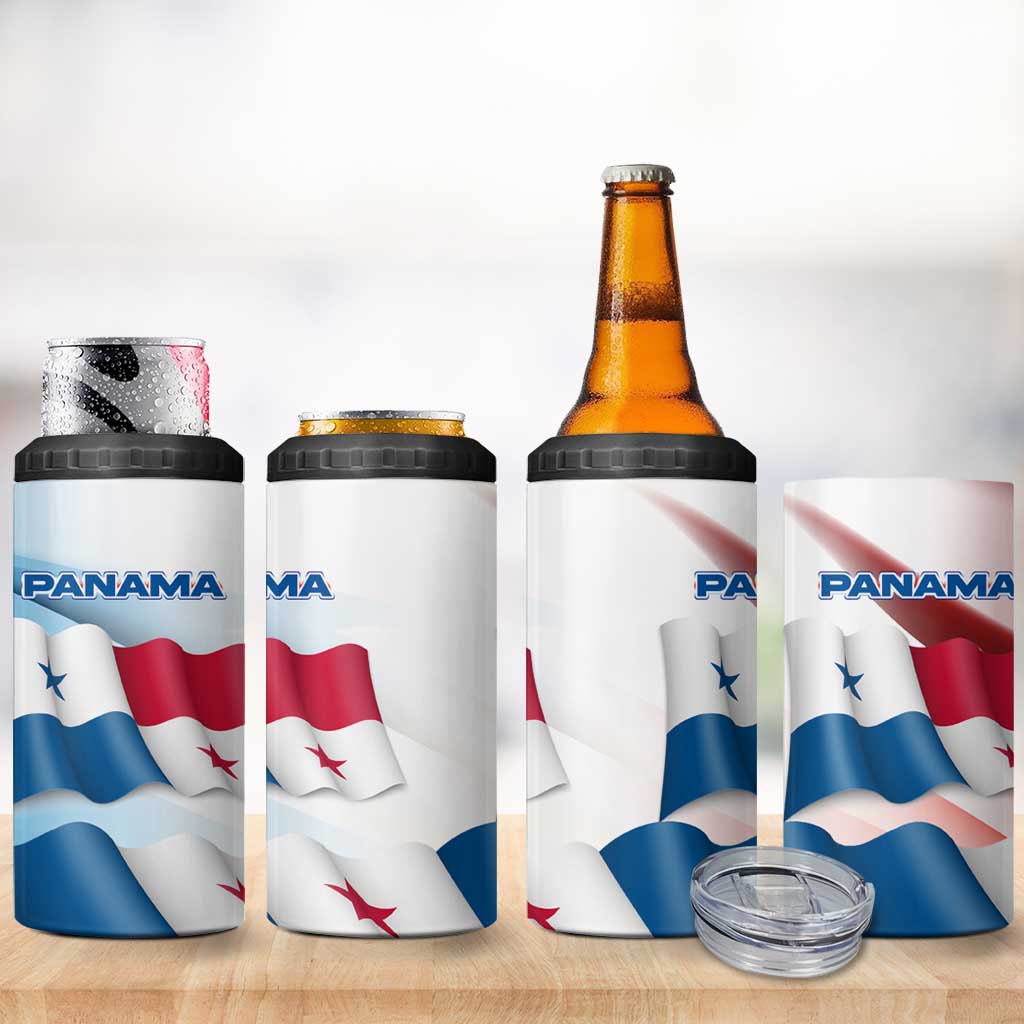 Panama Waving Flag Design 4 in 1 Can Cooler Tumbler with Red Blue Stars and National Color Pattern - Wonder Print Shop