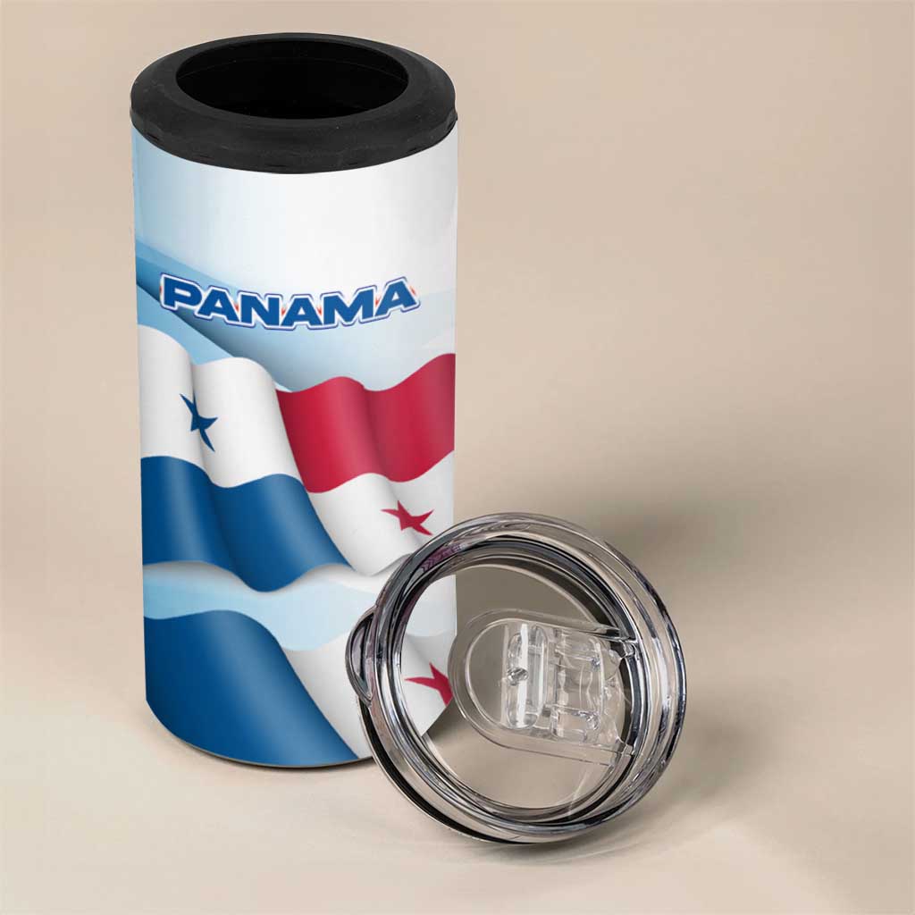 Panama Waving Flag Design 4 in 1 Can Cooler Tumbler with Red Blue Stars and National Color Pattern - Wonder Print Shop