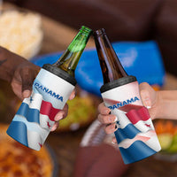 Panama Waving Flag Design 4 in 1 Can Cooler Tumbler with Red Blue Stars and National Color Pattern - Wonder Print Shop