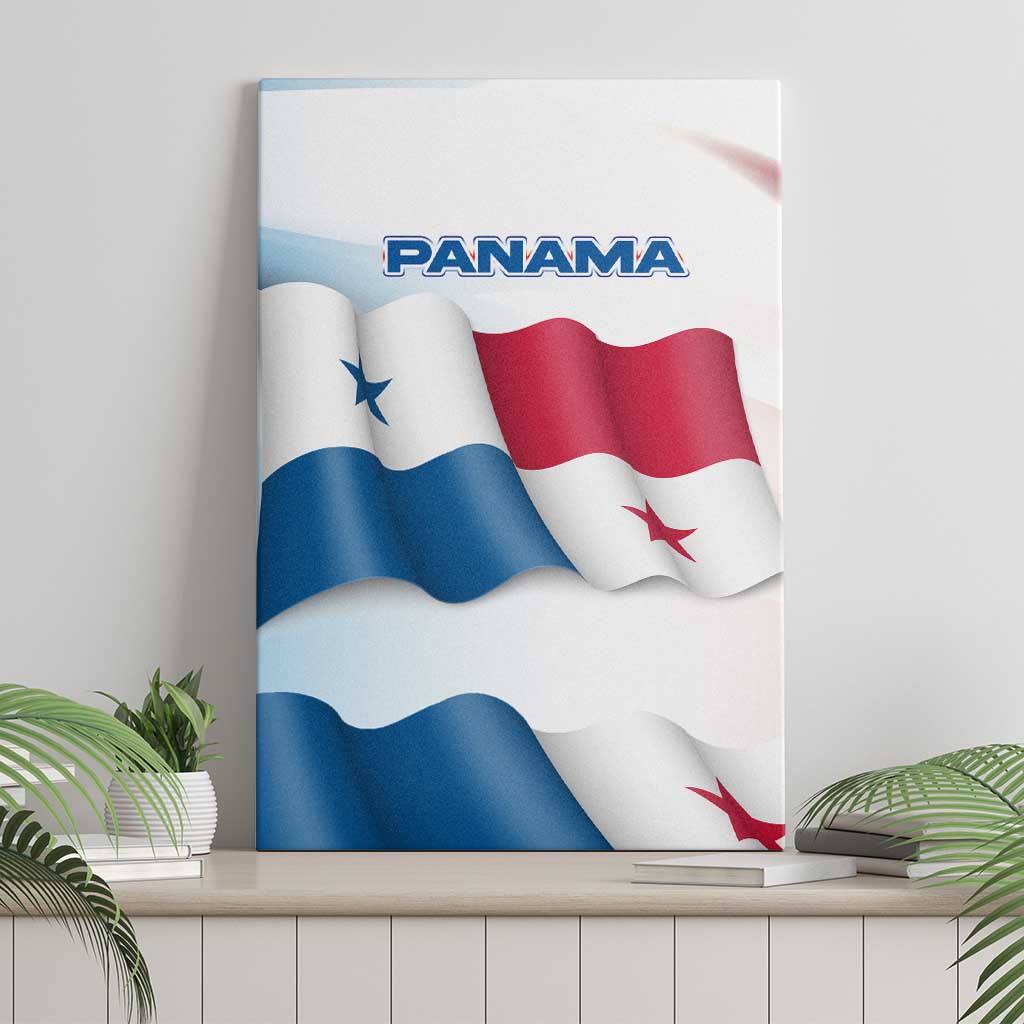 Panama Waving Flag Design Canvas Wall Art with Red Blue Stars and National Color Pattern - Wonder Print Shop