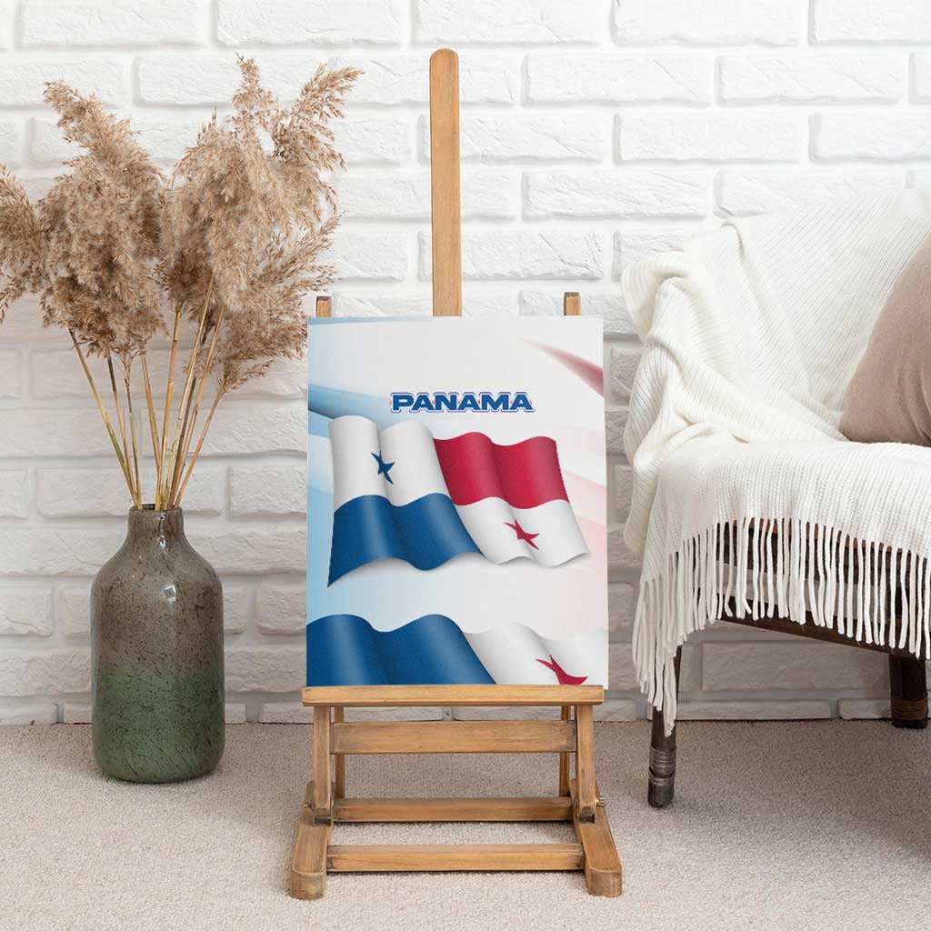 Panama Waving Flag Design Canvas Wall Art with Red Blue Stars and National Color Pattern - Wonder Print Shop