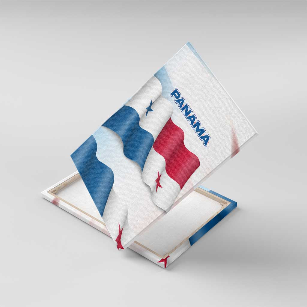 Panama Waving Flag Design Canvas Wall Art with Red Blue Stars and National Color Pattern - Wonder Print Shop