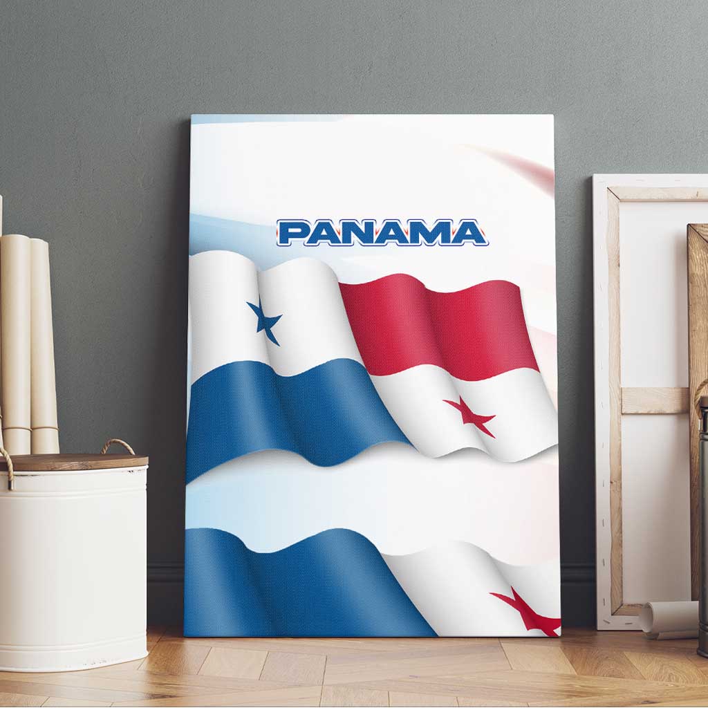 Panama Waving Flag Design Canvas Wall Art with Red Blue Stars and National Color Pattern - Wonder Print Shop