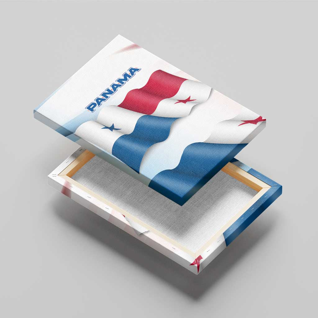 Panama Waving Flag Design Canvas Wall Art with Red Blue Stars and National Color Pattern - Wonder Print Shop