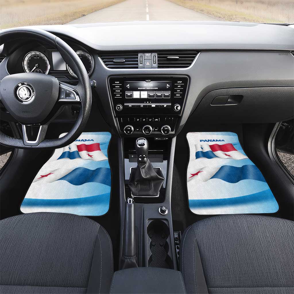 Panama Waving Flag Design Car Mats with Red Blue Stars and National Color Pattern - Wonder Print Shop