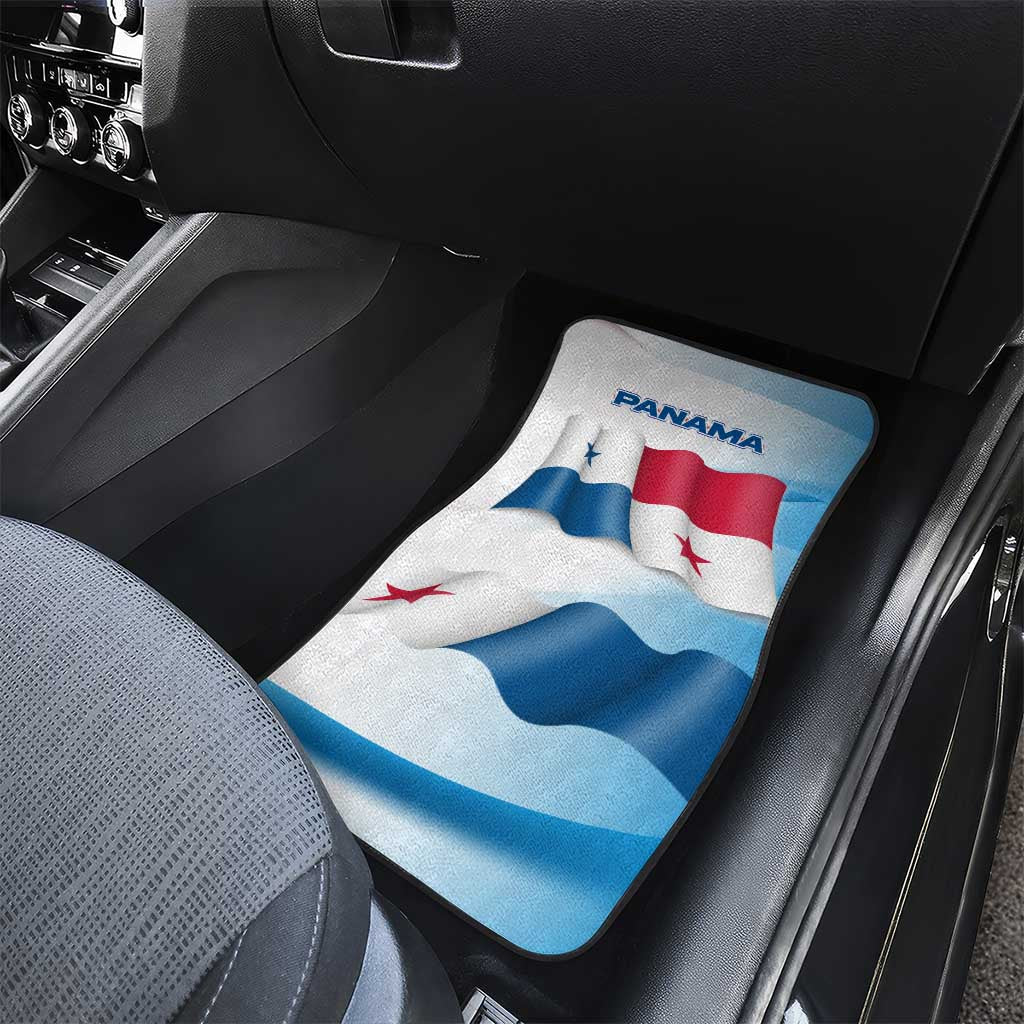 Panama Waving Flag Design Car Mats with Red Blue Stars and National Color Pattern - Wonder Print Shop