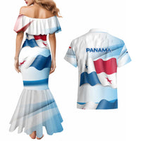 Panama Waving Flag Design Couples Matching Mermaid Dress and Hawaiian Shirt with Red Blue Stars and National Color Pattern - Wonder Print Shop