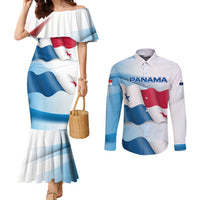 Panama Waving Flag Design Couples Matching Mermaid Dress and Long Sleeve Button Shirt with Red Blue Stars and National Color Pattern - Wonder Print Shop