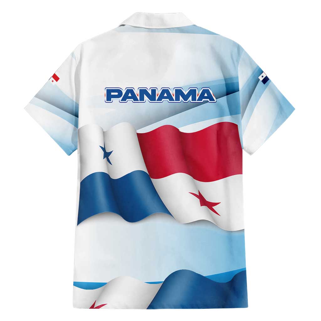 Panama Waving Flag Design Family Matching Long Sleeve Bodycon Dress and Hawaiian Shirt with Red Blue Stars and National Color Pattern - Wonder Print Shop