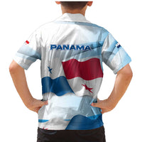 Panama Waving Flag Design Family Matching Mermaid Dress and Hawaiian Shirt with Red Blue Stars and National Color Pattern - Wonder Print Shop