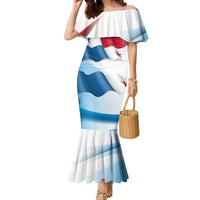 Panama Waving Flag Design Family Matching Mermaid Dress and Hawaiian Shirt with Red Blue Stars and National Color Pattern - Wonder Print Shop