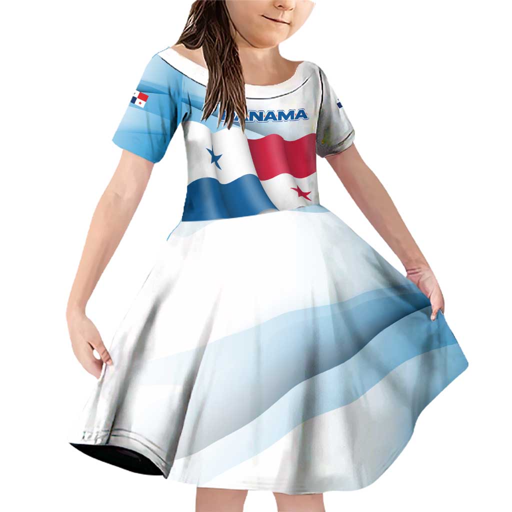 Panama Waving Flag Design Family Matching Off Shoulder Short Dress and Hawaiian Shirt with Red Blue Stars and National Color Pattern - Wonder Print Shop