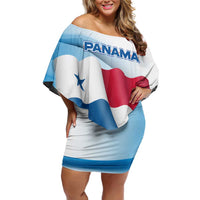 Panama Waving Flag Design Family Matching Off Shoulder Short Dress and Hawaiian Shirt with Red Blue Stars and National Color Pattern - Wonder Print Shop