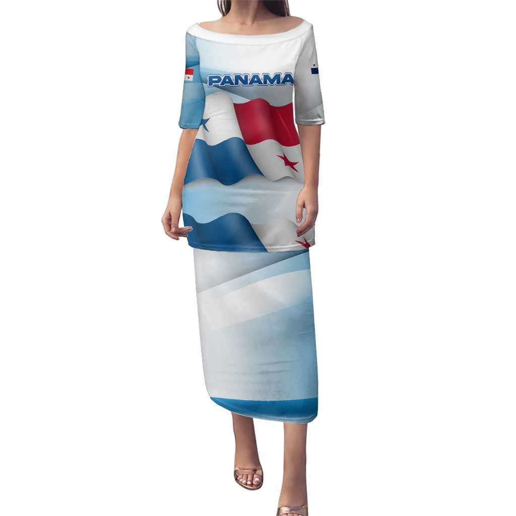 Panama Waving Flag Design Family Matching Puletasi and Hawaiian Shirt with Red Blue Stars and National Color Pattern - Wonder Print Shop