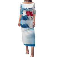 Panama Waving Flag Design Family Matching Puletasi and Hawaiian Shirt with Red Blue Stars and National Color Pattern - Wonder Print Shop